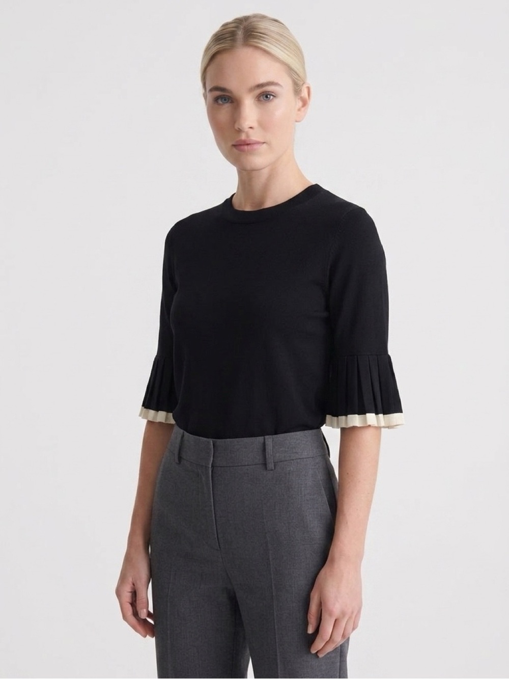 COS Black White Pleated Sleeve Knit Top M Colorblock Minimalist Avant Garde Y2K
